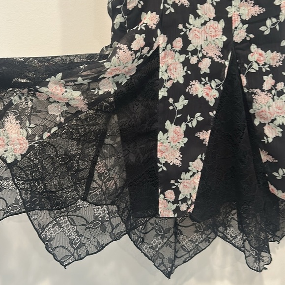 Rare Current Mood Dolls Kill Black Floral Lace Chiffon Mini Slip Dress medium - Picture 6 of 6